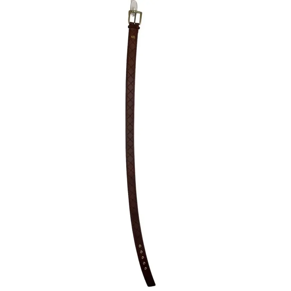 Mens Brown 100% Leather Belt Size Large Stitched Leather Goldtone Buckle Western